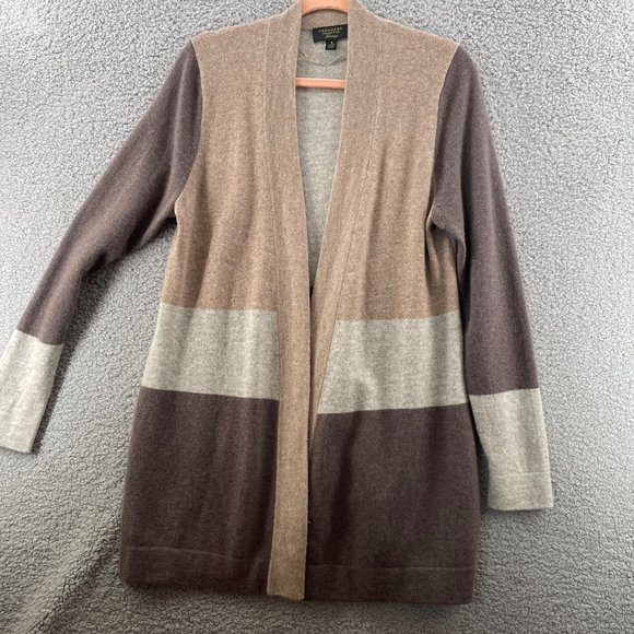 Charter Club Cashmere Cardigan Sweater Colorblock Browns Size Medium - Picture 2 of 7